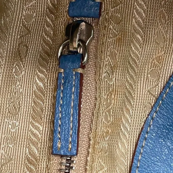 Prada Canapa canvas/leather blue moon and cream shoulder bag - Picture 13 of 16
